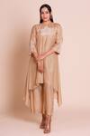 Shop_Brij_Beige Muslin, Silk Embroidery Round Neck Heer Kurta Set _Online_at_Aza_Fashions