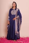 Buy_Brij_Navy Linen, Satin, Silk Embroidery, Zari Round Araadhya Indigo Blue Anarkali Set _Online_at_Aza_Fashions