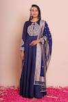 Buy_Brij_Navy Linen, Satin, Silk Embroidery, Zari Round Araadhya Indigo Blue Anarkali Set _at_Aza_Fashions