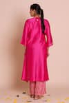 Brij_Pink Chanderi Silk, Muslin Zari, Embroidery Keyhole Neck Riva Rani Kurta Set _Online_at_Aza_Fashions