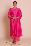 Buy_Brij_Pink Chanderi Silk, Muslin Zari, Embroidery Keyhole Neck Riva Rani Kurta Set _at_Aza_Fashions