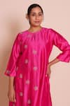 Shop_Brij_Pink Chanderi Silk, Muslin Zari, Embroidery Keyhole Neck Riva Rani Kurta Set _Online_at_Aza_Fashions