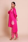 Brij_Fuchsia Linen, Satin, Silk Embroidery Round Neck Reha Rani Pink Kurta Set _Online_at_Aza_Fashions