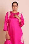 Buy_Brij_Fuchsia Linen, Satin, Silk Embroidery Round Neck Reha Rani Pink Kurta Set _Online_at_Aza_Fashions