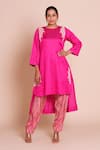 Buy_Brij_Fuchsia Linen, Satin, Silk Embroidery Round Neck Reha Rani Pink Kurta Set _at_Aza_Fashions
