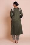 Shop_Brij_Green Linen, Satin, Silk Embroidery Round Neck Amaira Bottle Kurta Set _at_Aza_Fashions