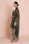 Brij_Green Linen, Satin, Silk Embroidery Round Neck Amaira Bottle Kurta Set _Online_at_Aza_Fashions