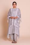 Brij_Gray Muslin, Silk Open , Round Meera Grey Embroidered Cape Set _Online_at_Aza_Fashions