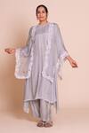 Buy_Brij_Gray Muslin, Silk Open , Round Meera Grey Embroidered Cape Set _at_Aza_Fashions