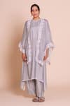 Shop_Brij_Gray Muslin, Silk Open , Round Meera Grey Embroidered Cape Set _Online_at_Aza_Fashions