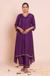 Buy_Brij_Purple Muslin, Silk Embroidery, Zari V-neck Nysa Kurta Set _at_Aza_Fashions