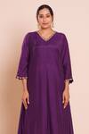 Shop_Brij_Purple Muslin, Silk Embroidery, Zari V-neck Nysa Kurta Set _Online_at_Aza_Fashions