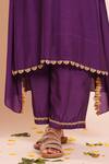 Brij_Purple Muslin, Silk Embroidery, Zari V-neck Nysa Kurta Set _at_Aza_Fashions