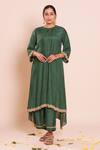 Brij_Green Muslin, Silk Embroidery, Mirrors Round Neck Devina Bottle Kurta Set _Online_at_Aza_Fashions