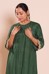 Shop_Brij_Green Muslin, Silk Embroidery, Mirrors Round Neck Devina Bottle Kurta Set _Online_at_Aza_Fashions
