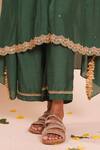 Brij_Green Muslin, Silk Embroidery, Mirrors Round Neck Devina Bottle Kurta Set _at_Aza_Fashions