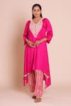 Buy_Brij_Fuchsia Modal, Satin, Silk Embroidery, Zari V-neck Alaya Pink Kurta Set _Online_at_Aza_Fashions