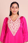 Brij_Fuchsia Modal, Satin, Silk Embroidery, Zari V-neck Alaya Pink Kurta Set _at_Aza_Fashions