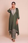 Buy_Brij_Green Modal, Satin, Silk Embroidery V-neck Kavya Bottle Kurta Set 