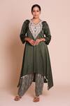 Buy_Brij_Green Modal, Satin, Silk Embroidery V-neck Kavya Bottle Kurta Set _at_Aza_Fashions