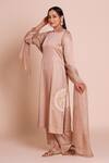 Buy_Brij_Beige Linen, Satin, Silk Embroidery Round Neck Ruhani Kurta Set _Online_at_Aza_Fashions