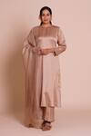 Buy_Brij_Beige Linen, Satin, Silk Embroidery Round Neck Ruhani Kurta Set _at_Aza_Fashions