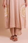 Brij_Beige Linen, Satin, Silk Embroidery Round Neck Ruhani Kurta Set _at_Aza_Fashions