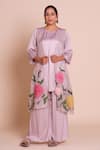 Buy_Brij_Purple Silk, Modal, Satin Applique, Embroidery Open Pihu Lavender Jacket Set _Online_at_Aza_Fashions