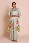 Shop_Brij_Green Modal, Satin Applique, Embroidery Open Neck, Aria Pastel Jacket Set _Online_at_Aza_Fashions