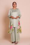 Buy_Brij_Green Modal, Satin Applique, Embroidery Open Neck, Aria Pastel Jacket Set 