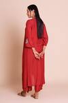 Shop_Brij_Red Muslin, Silk Embroidery Round Neck Zeba Kurta Set _at_Aza_Fashions