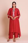 Buy_Brij_Red Muslin, Silk Embroidery Round Neck Zeba Kurta Set _at_Aza_Fashions