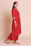 Brij_Red Muslin, Silk Embroidery Round Neck Zeba Kurta Set _Online_at_Aza_Fashions