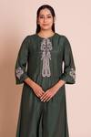 Brij_Green Muslin, Silk Embroidery, Tassels Round Neck Firan Bottle Kurta Set _Online_at_Aza_Fashions