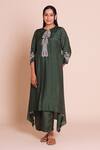 Shop_Brij_Green Muslin, Silk Embroidery, Tassels Round Neck Firan Bottle Kurta Set _Online_at_Aza_Fashions