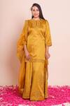 Buy_Brij_Mustard Linen, Satin, Silk Embroidery, Sequins Round Ishika Kurta Sharara Set _at_Aza_Fashions