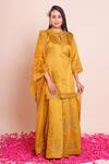 Brij_Mustard Linen, Satin, Silk Embroidery, Sequins Round Ishika Kurta Sharara Set _Online_at_Aza_Fashions