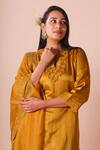 Brij_Mustard Linen, Satin, Silk Embroidery, Sequins Round Ishika Kurta Sharara Set _at_Aza_Fashions