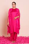 Shop_Brij_Pink Modal, Satin Open , Round Reha Embroidered Cape Set 