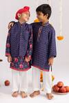 Buy_MR Brat_Blue Muslin, Cotton Piping Stripes Printed Kurta Set _Online_at_Aza_Fashions
