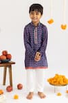 Shop_MR Brat_Blue Muslin, Cotton Piping Stripes Printed Kurta Set _Online_at_Aza_Fashions