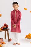 Buy_MR Brat_Maroon Muslin, Cotton Stripes Printed Kurta Set _at_Aza_Fashions