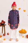 Buy_MR Brat_Navy Muslin, Cotton Blue Anar Jaal Printed Bundi Set _at_Aza_Fashions