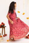 Shop_MR Brat_Maroon Muslin, Net Gota Patti, Piping, Lace Red Anar Jaal Printed Lehenga Set 