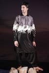 Buy_Jubinav Chadha_Black Georgette, Velvet, Cotton, Silk Running Horses Quilted Pathani Kurta Set _at_Aza_Fashions
