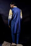 Shop_Jubinav Chadha_Blue Dupion, Velvet, Suede Patchwork, Running Horses Quilted Kurta Set _at_Aza_Fashions