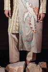 Buy_Jubinav Chadha_Beige Linen, Cotton Embroidery, Sequins Cowl Paneled Kurta And Pant Set _Online_at_Aza_Fashions