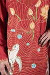 Shop_Jubinav Chadha_Orange Cotton, Silk, Tissue Embroidery, Zari Turtle And Lotus Kurta Set 