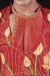 Jubinav Chadha_Orange Cotton, Silk, Tissue Embroidery, Zari Turtle And Lotus Kurta Set _Online