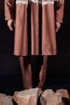 Jubinav Chadha_Brown Silk, Silk, Colorblocked Kurta Set With Stole _Online_at_Aza_Fashions